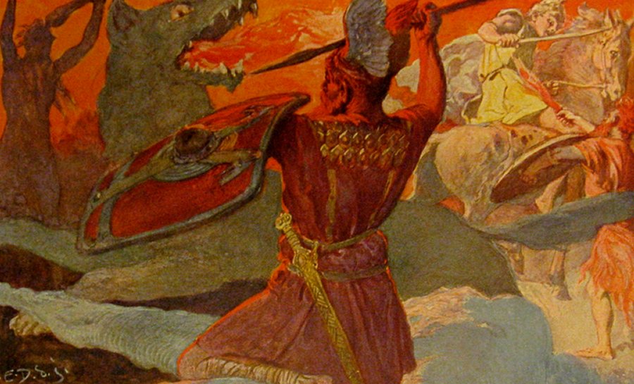 "Odin and Fenriswolf, Freyr and Surt" (1905) by Emil Doepler