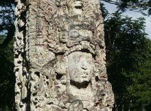 Stela H at Copán, commissioned by Uaxaclajuun Ub'aah K'awiil, one of the greatest kings in Copán's dynastic history, who was captured and executed by his former vassal, the king of Quiriguá. Image via Wikipedia