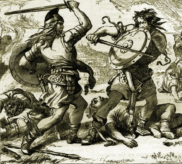 Macbeth in combat, 19th century depiction. Image via Warfare History Blog