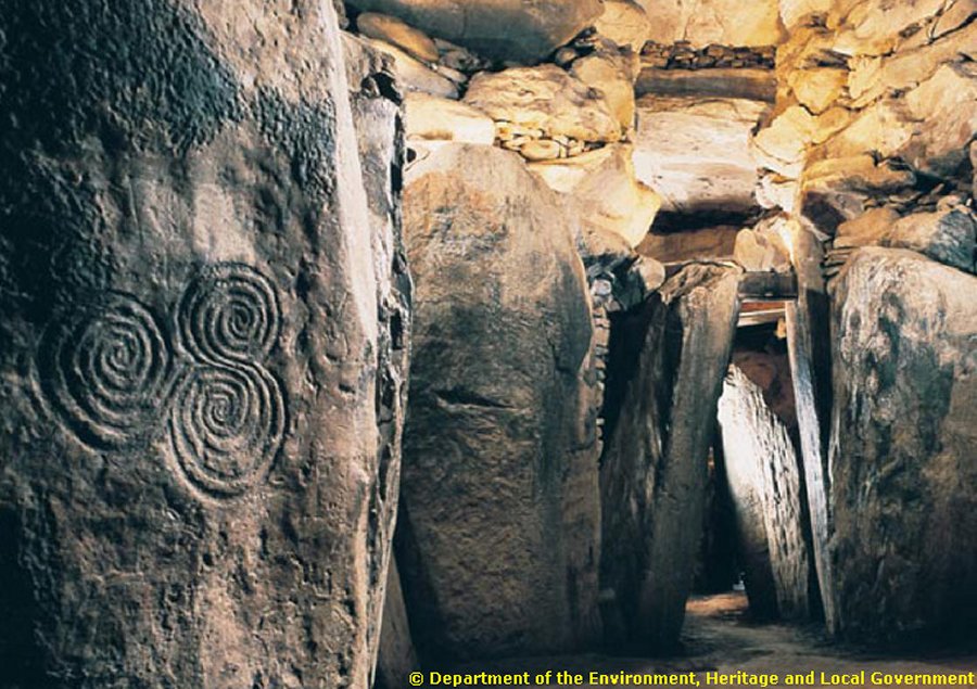 Tri-Spiral engraving – Newgrange Chamber. Image via newgrange.com