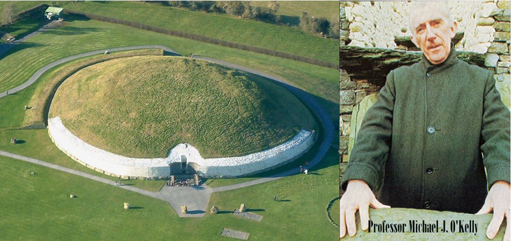 Professor Michael J. O'Kelly excavated and restored the megalithic passage tomb at Newgrange from 1962 to 1975. He discovered that the builders of Newgrange deliberately oriented the passage so that each year around the time of the winter solstice, the rays of the rising sun would shine through a special aperture he called a roofbox to illuminate the chamber.
