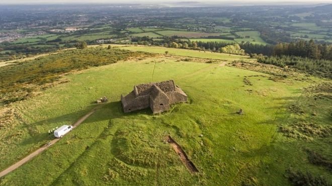The circular outline of the tomb at the Hellfire Club can be clearly seen from the air