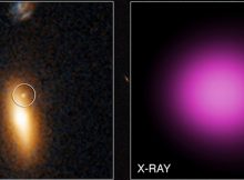 Chandra data show this object gave off a tremendous amount of X-rays, which classifies it as a "hyperluminous X-ray source". Credits: X-ray: NASA/CXC/UNH/D.Lin et al; Optical: NASA/STScI