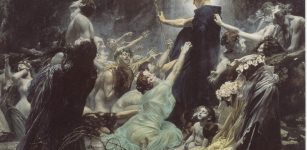 The dead wait to be ferried across the River Styx. The Souls of Acheron (1898) by Adolf Hiremy Hirschl