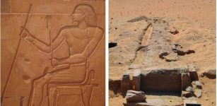 Left: Relief of Sarenput I on a doorjamb outside of his tomb. Image via Wikipedia; Right: The causeway up towards the Qubbet el-Hawa necropolis.