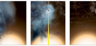 Artist's conception of how the "nearly naked" supermassive black hole originated. Credit: Bill Saxton, NRAO/AUI/NSF.