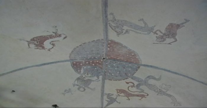 Symbolic Meaning Behind Unknown 800-Year-Old Ceiling Paiting Discovered In A Church On Gotland, Sweden