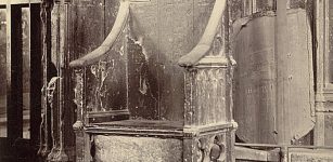 Coronation Chair With Stone of Scone. Image licensed under Creative Commons by Cornell University Library