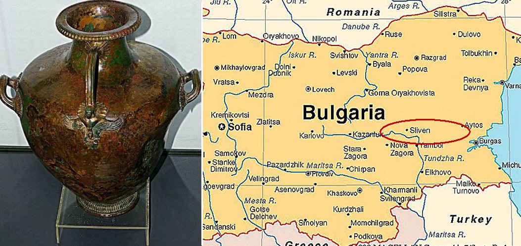 Left: A 5th century BC bronze hydria, an ancient vessel for liquids, is the other top item in the exhibition of previously unseen archaeological finds in Bulgaria’s Sliven. Photo: Sliven Regional Museum of History