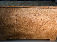 An ossuary with an inscription of Hebrew letters forming the word "Yeshua", is seen during a media tour presenting significant findings from the time of Jesus, Beit Shemesh, Israel.