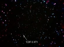 X-ray image of the Chandra Deep Field-South, the region of the sky where the flaring X-ray source was discovered.