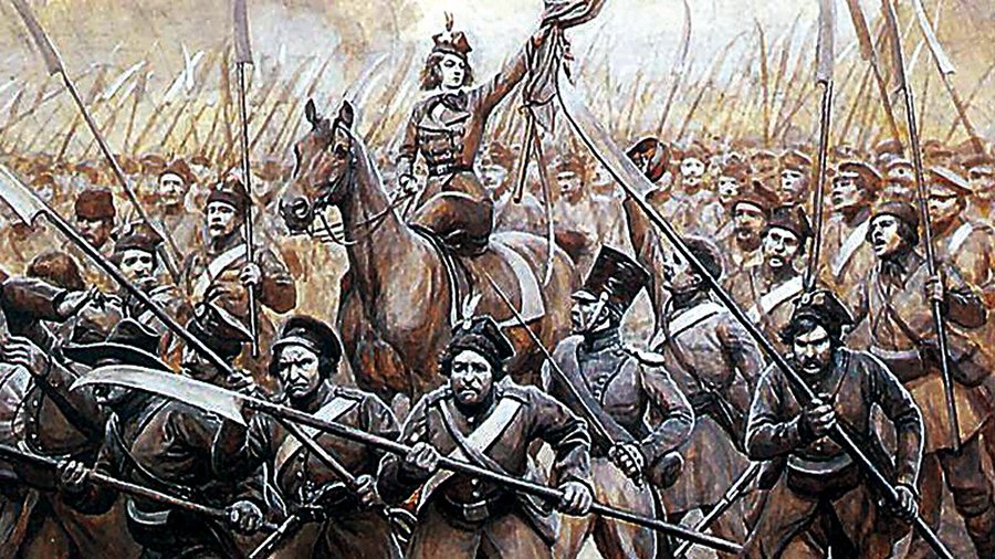 Emilia Plater leading her regiment 1831. Image via Wikipedia