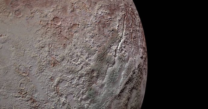 Pluto’s bladed terrain as seen from New Horizons during its July 2015 flyby. Credits: NASA/JHUAPL/SwRI An example of the penitentes from the southern end of the Chajnantor plain in Chile. An example of the penitentes from the southern end of the Chajnantor plain in Chile. Though these ice formations only reach a few feet in height, while Pluto’s bladed terrain reaches hundreds of feet, they both have similar sharp ridges. Credits: Wikimedia Commons/ESO These jagged geological rid