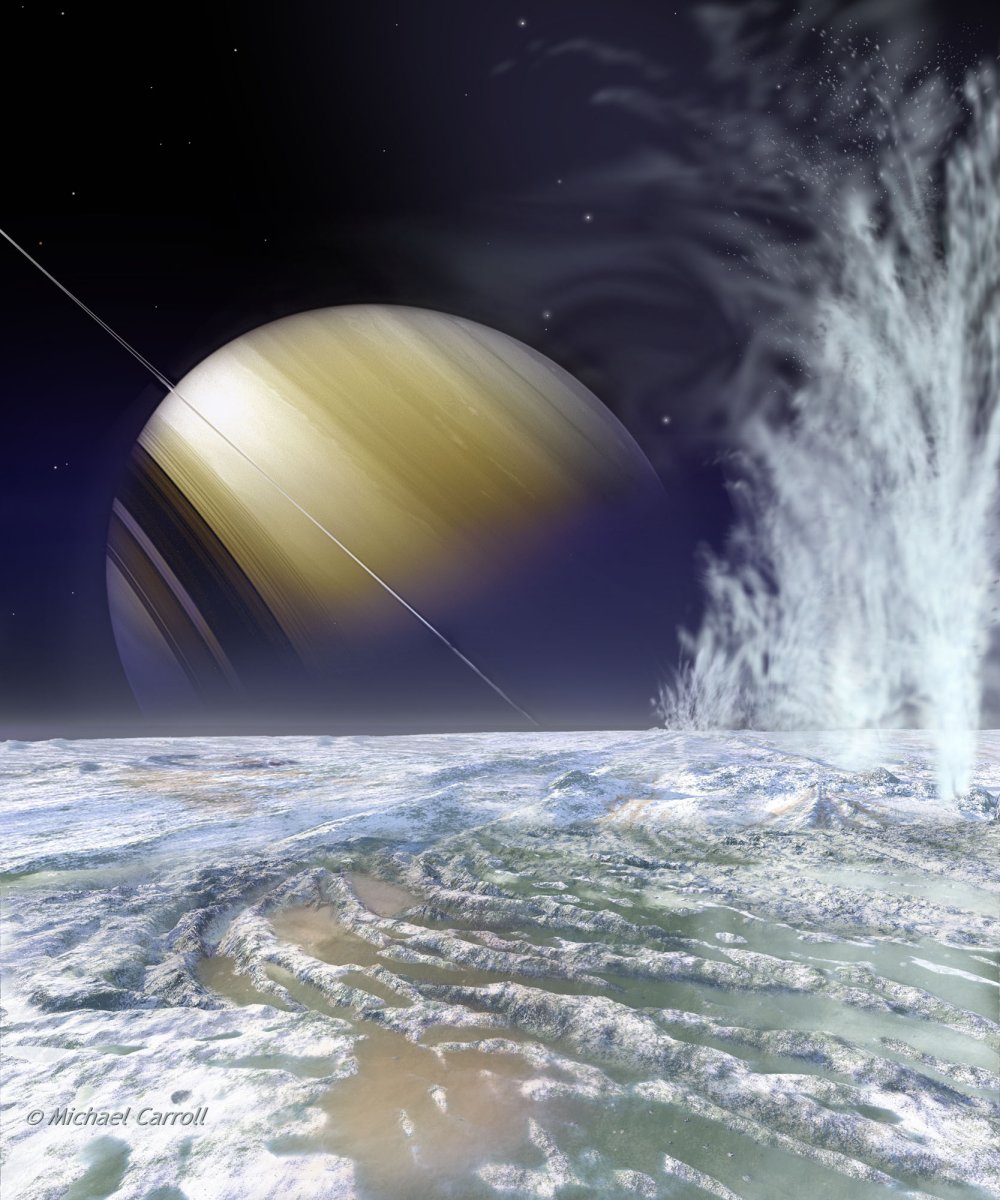 Enceladus Ice Volcanos – Illustration Credit & Copyright: Michael Carroll