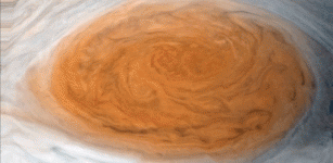 Winds around Jupiter's Great Red Spot are simulated in this JunoCam view that has been animated using a model of the winds there. The wind model, called a velocity field, was derived from data collected by NASA's Voyager spacecraft and Earth-based telescopes. Credit: NASA/JPL-Caltech/SwRI/MSSS/Gerald Eichstadt/Justin Cowart
