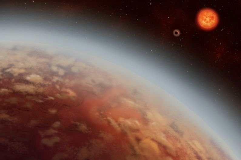 Artistic ilustration of planet K2-18b, its star K2-18 and the second planet K2-18. CREDIT: ALEX BOERSMA, WWW.ALEXBOERSMA.COM.