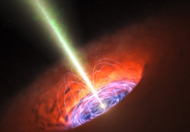 Artist's impression of an inner accretion flow and a jet from a supermassive black hole when it is actively feeding, for example, from a star that it recent tore apart. Image: ESO/L. Calçada