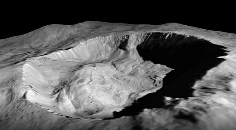 NASA Dawn Reveals Recent Changes in Ceres' Surface This view from NASA's Dawn mission shows where ice has been detected in the northern wall of Ceres' Juling Crater, which is in almost permanent shadow. Image credit: NASA/JPL-Caltech/UCLA/MPS/DLR/IDA/ASI/INAF