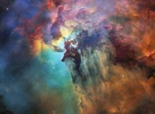 To celebrate its 28th anniversary in space the NASA/ESA Hubble Space Telescope took this amazing and colourful image of the Lagoon Nebula. The whole nebula, about 4000 light-years away, is an incredible 55 light-years wide and 20 light-years tall. This image shows only a small part of this turbulent star-formation region, about four light-years across.Image credit: NASA, ESA, STScI