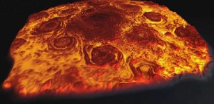 This infrared 3-D image of Jupiter's north pole was derived from data collected by the Jovian Infrared Auroral Mapper (JIRAM) instrument aboard NASA's Juno spacecraft. Image credit: NASA/JPL-Caltech/SwRI/ASI/INAF/JIRAM