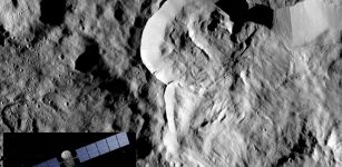 "Type I" flow features, which are relatively round and large, have thick "toes" at their ends. They look similar to rock glaciers and icy landslides on Earth. Type I landslides are mostly found at high latitudes, which is also where the most ice is thought to reside near Ceres' surface. Image credit: NASA/JPL-Caltech/UCLA/MPS/DLR/IDA