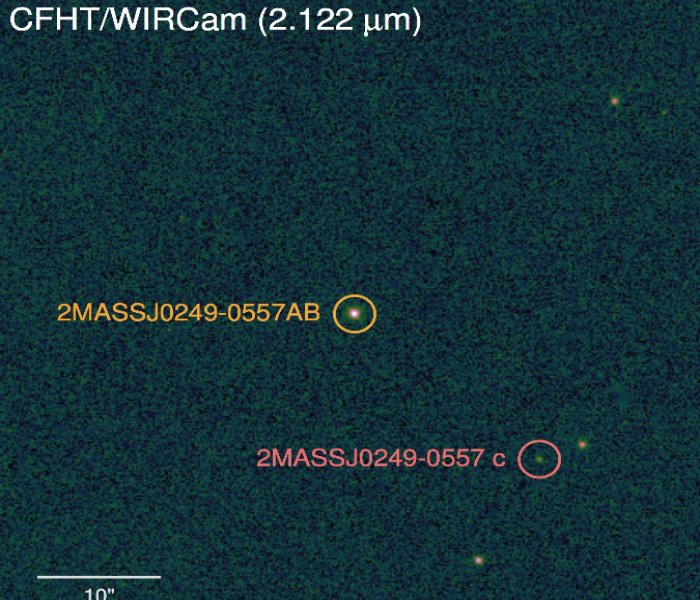 Direct Wircam image of 2MASS 0249 system taken wiht CFHT's infrared camera WIRCam. 2MASS 0249c is located 2000 astronomical units from the host brown dwarfs that are unresolved in this image. Credits: T. Dupuy, M. Liu