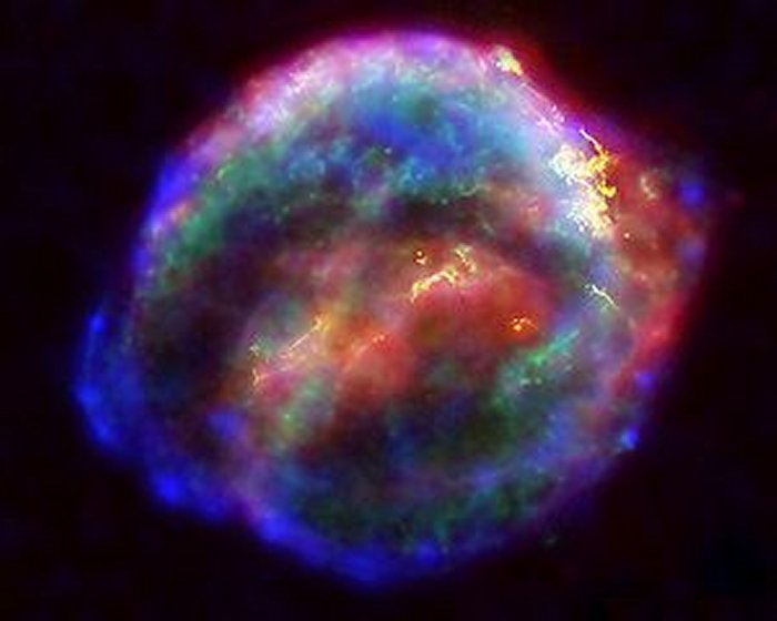 A false-color composite (CXO/HST/Spitzer Space Telescope) image of the supernova remnant nebula from SN 1604. Credit: NASA/ESA/JHU/R. Sankrit & W. Blair