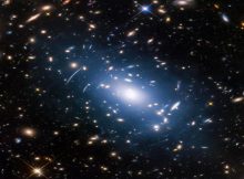 Abell S1063, a galaxy cluster, was observed by the NASA/ESA Hubble Space Telescope as part of the Frontier Fields program. The huge mass of the cluster -- containing both baryonic matter and dark matter -- acts as cosmic magnification glass and deforms objects behind it. In the past astronomers used this gravitational lensing effect to calculate the distribution of dark matter in galaxy clusters.