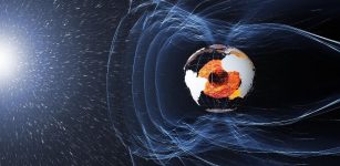 The magnetic field protecting our planet originates deep in the Earth's core but fluctuates in strength over time. Image credit - ESA/ATG medialab