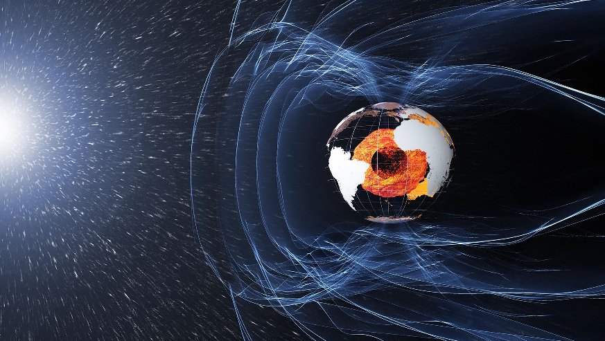 The magnetic field protecting our planet originates deep in the Earth's core but fluctuates in strength over time. Image credit - ESA/ATG medialab