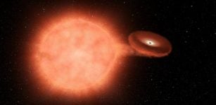 Some theoretical models propose that an exploding white dwarf – a star that has exhausted its nuclear fuel – hits a neighbouring star to cause a supernova, which appears to be the cause of SN 2018oh. Credit: NASA/JPL-Caltech