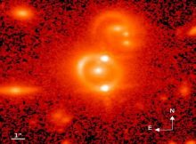 A Hubble Space Telescope picture of a doubly imaged quasar. Credit: NASA Hubble Space Telescope, Tommaso Treu/UCLA, and Birrer et al