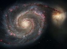 Hubble Space Telescope image representing a merger between two galaxies (M51a and M51b) similar in mass to the Milky Way and the Large Magellanic Cloud. Credit: NASA, ESA, S. Beckwith (STScI), and The Hubble Heritage Team (STScI/AURA)