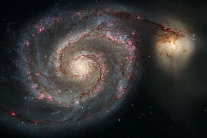 Hubble Space Telescope image representing a merger between two galaxies (M51a and M51b) similar in mass to the Milky Way and the Large Magellanic Cloud. Credit: NASA, ESA, S. Beckwith (STScI), and The Hubble Heritage Team (STScI/AURA)
