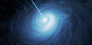 This artist's impression shows how J043947.08+163415.7, a very distant quasar powered by a supermassive black hole, may look close up. This object is by far the brightest quasar yet discovered in the early universe. Credit: ESA/HUBBLE, NASA, M. KORNMESSER