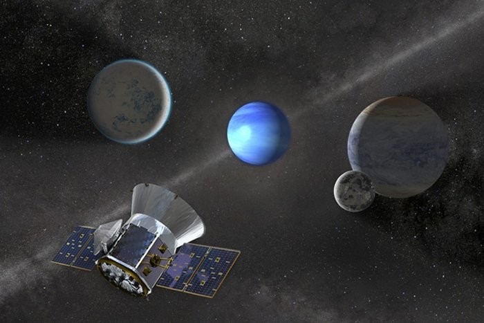 NASA’s TESS mission, which will survey the entire sky over the next two years, has already discovered three new exoplanets around nearby stars. Credit: NASA's Goddard Space Flight Center, edited by MIT News