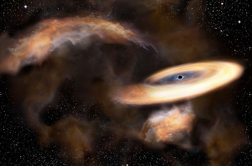 Artist’s impression of a gas cloud swirling around a black hole.