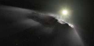 Artist’s impression of the interstellar asteroid Oumuamua. Image: ESA/Hubble, NASA, ESO, M. Kornmesser