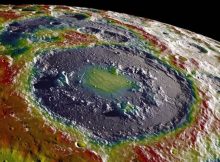 A high-resolution free-air gravity map based on data returned from NASA's Gravity Recovery and Interior Laboratory mission, overlaid on terrain based on NASA's Lunar Reconnaissance Orbiter altimeter and camera data.