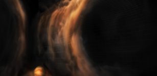 Artist impression of gas flowing like a waterfall into a protoplanetary disk gap, which is most likely caused by an infant planet. Credit: NRAO/AUI/NSF, S. Dagnello