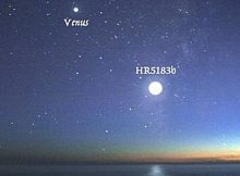 A simulation of HR 5183b's brightness in the night sky as compared to Venus, one of the brightest objects visible from Earth. Credit: Teo Mocnik / UCR