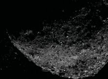 This view of asteroid Bennu ejecting particles from its surface on January 6 was created by combining two images taken by the NavCam 1 imager onboard NASA’s OSIRIS-REx spacecraft: a short exposure image (1.4 ms), which shows the asteroid clearly, and a long exposure image (5 sec), which shows the particles clearly. (Photo: NASA/Goddard/University of Arizona/Lockheed Martin)