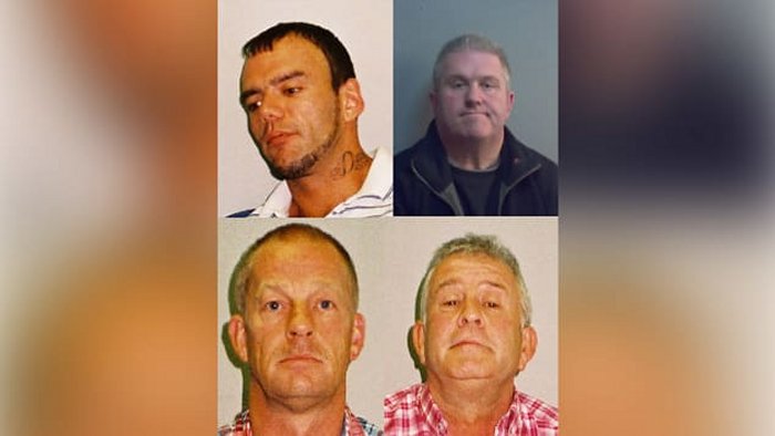 George Powell, top left, Simon Wicks, top right, Layton Davies, bottom left, and Paul Wells, bottom right, were jailed for their involvement in the case. Credit: West Mercia Police