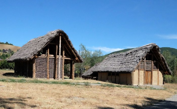 Reconstruction of the Neolithic village of Travo, Italy.