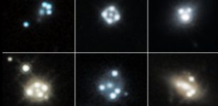 Quasars are all distorted through gravitational lensing, appearing as four spots of lightNASA, ESA, A. Nierenberg, JPL and T. Treu, UCLA)