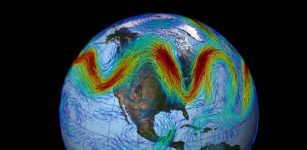 The jet stream that circles Earth's north pole travels west to east. But when the jet stream interacts with a Rossby wave, as shown here, the winds can wander far north and south, bringing frigid air to normally mild southern states. Credit: NASA/GSFC