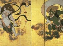 Raijin: Shinto God Of Thunder And Lightning With Three Fingers Representing Past, Present And Future