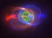 ​ALMA reveals the beautiful results of a struggle between two stars: a complex of gas clouds round binary star HD 101584. ​​​ALMA (ESO/NAOJ/NRAO), Olofsson et al.