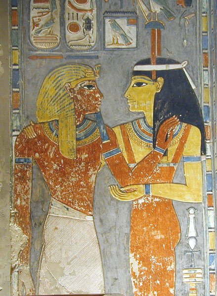 Goddess Amentet (Imentet) greeting Pharaoh Horemheb in his tomb (KV57). Credit: Jean-Pierre Dalbér, Public Domain