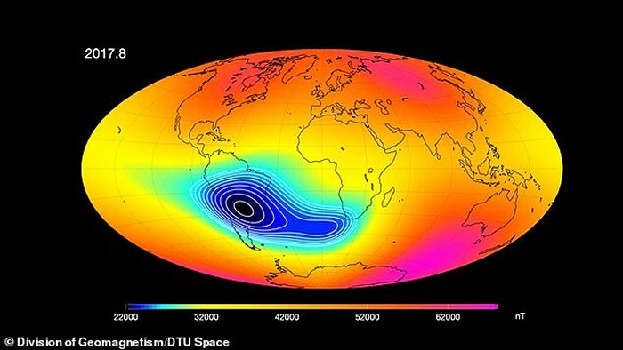 South Atlantic Anomaly - Earth's Magnetic Field Is Weakening Between Africa And South America